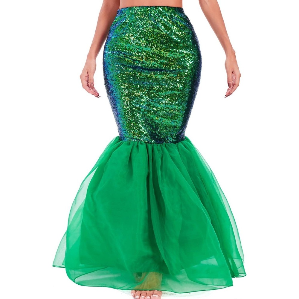 Funna Mermaid Costume for Women Sequin Tail Maxi Skirt Halloween Party size L